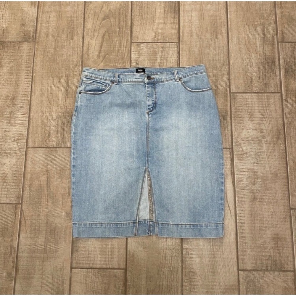 VTG Y2K Mossimo Pencil Skirt Womens 14 Jean Slit Knee Length Light Stretch Denim